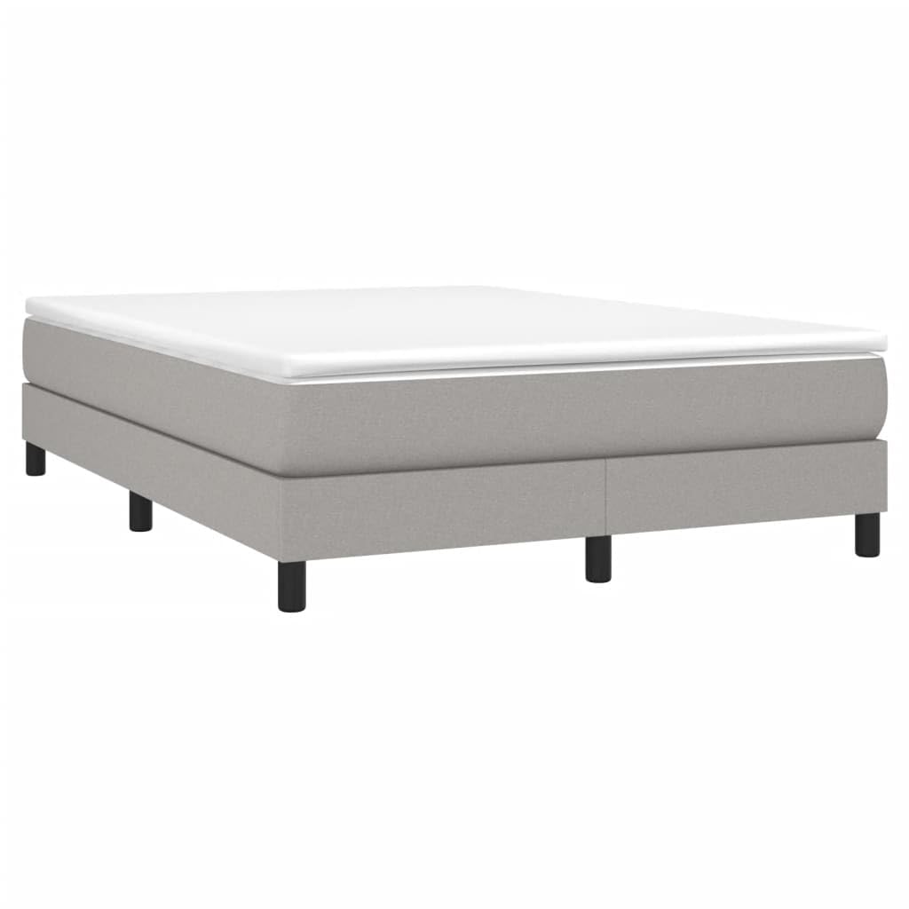 vidaXL Full Size Box Spring Bed Frame, Light Gray Fabric Upholstered, Engineered Wood and Plywood Construction, Modern Double Bed Design, Suitable for 53.9" x 74.8" Mattress