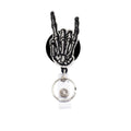 Reeleer Halloween Skeleton Hand Horns Up Sign Badge Reels Retractable, With Alligator Clip And Key Ring, 24 Inches Thick Pull Co