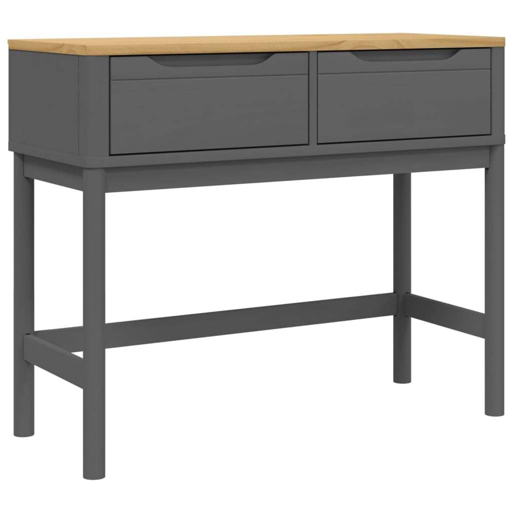 vidaXL Console Table Floro Gray - 35.2&quot;x14.4&quot;x28.7&quot; - Solid Pine Wood, Engineered Wood, 2 Drawers - Rectangular Modern Sofa Table for Living Room, Office, Hall