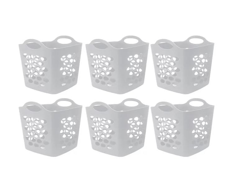 SEDLAV Flexible Plastic Laundry Basket, Arctic White, 6 Pack