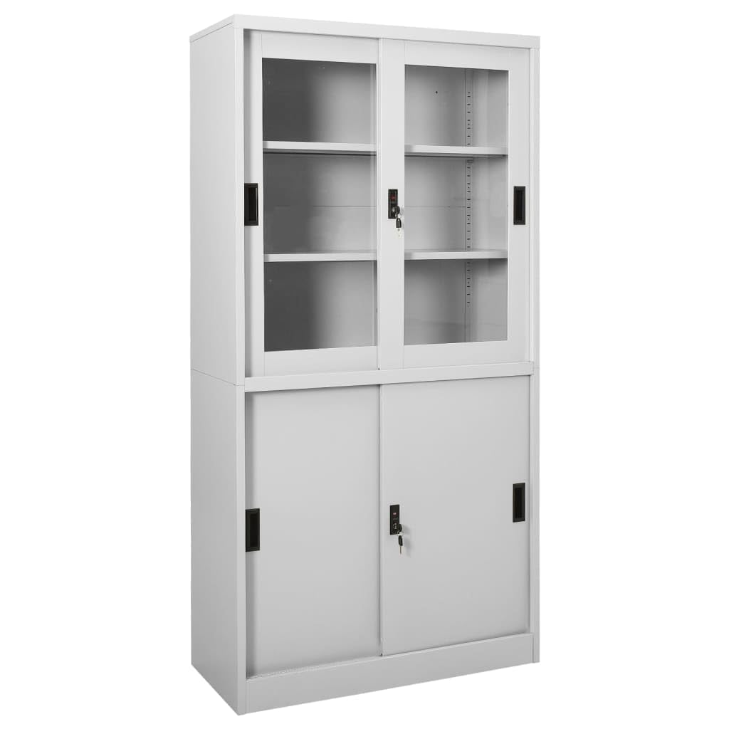 vidaXL Steel Office Cabinet with Adjustable Shelves and Locks, Light Gray - Large, Industrial Style, 35.4&quot;x15.7&quot;x70.9&quot; Office Filing Cabinet with 4 Sliding Doors