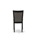East West Furniture DLMZ5-AB6-50 5 Piece Dining Room Furniture Set Includes a Round Dining Table with Dropleaf and 4 Dark Gotham Grey Linen Fabric Parson Chairs, 42x42 Inch, Wirebrushed Black