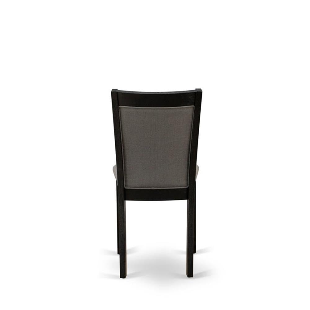 East West Furniture DLMZ3-AB6-50 3 Piece Dining Table Set Contains a Round Dining Room Table with Dropleaf and 2 Dark Gotham Grey Linen Fabric Upholstered Chairs, 42x42 Inch, Wirebrushed Black