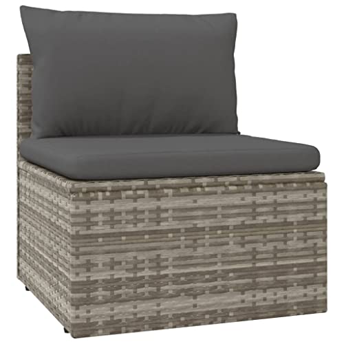 vidaXL Patio Middle Sofa with Cushion Gray 22.4&quot;x22.4&quot;x22&quot; Poly Rattan