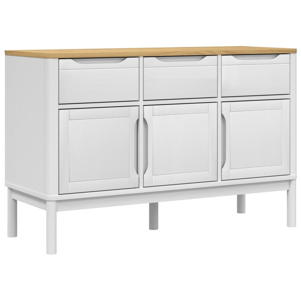 vidaXL Sideboard Floro White 44.9x16.9x29.1 Solid Pine Storage Cabinet with Ample Storage, Decorative Top and Wooden Legs for Living Room, Bedroom, Kitchen