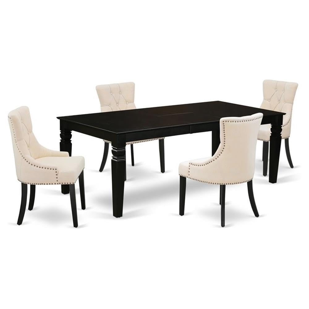 East West Furniture Lgfr5-Blk-02 5 Piece Dining Room Set Includes A Rectangle Wooden Table With Butterfly Leaf And 4 Light Beige Linen Fabric Parson Dining Chairs, 42X84 Inch, Black
