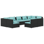 vidaXL 9 Piece Patio Lounge Set with Cushions - Black Poly Rattan Outdoor Sectional Sofa, Modular Design with Water-Resistant Material & Comfortable Cushions, Suitable for Garden, Deck, Poolside