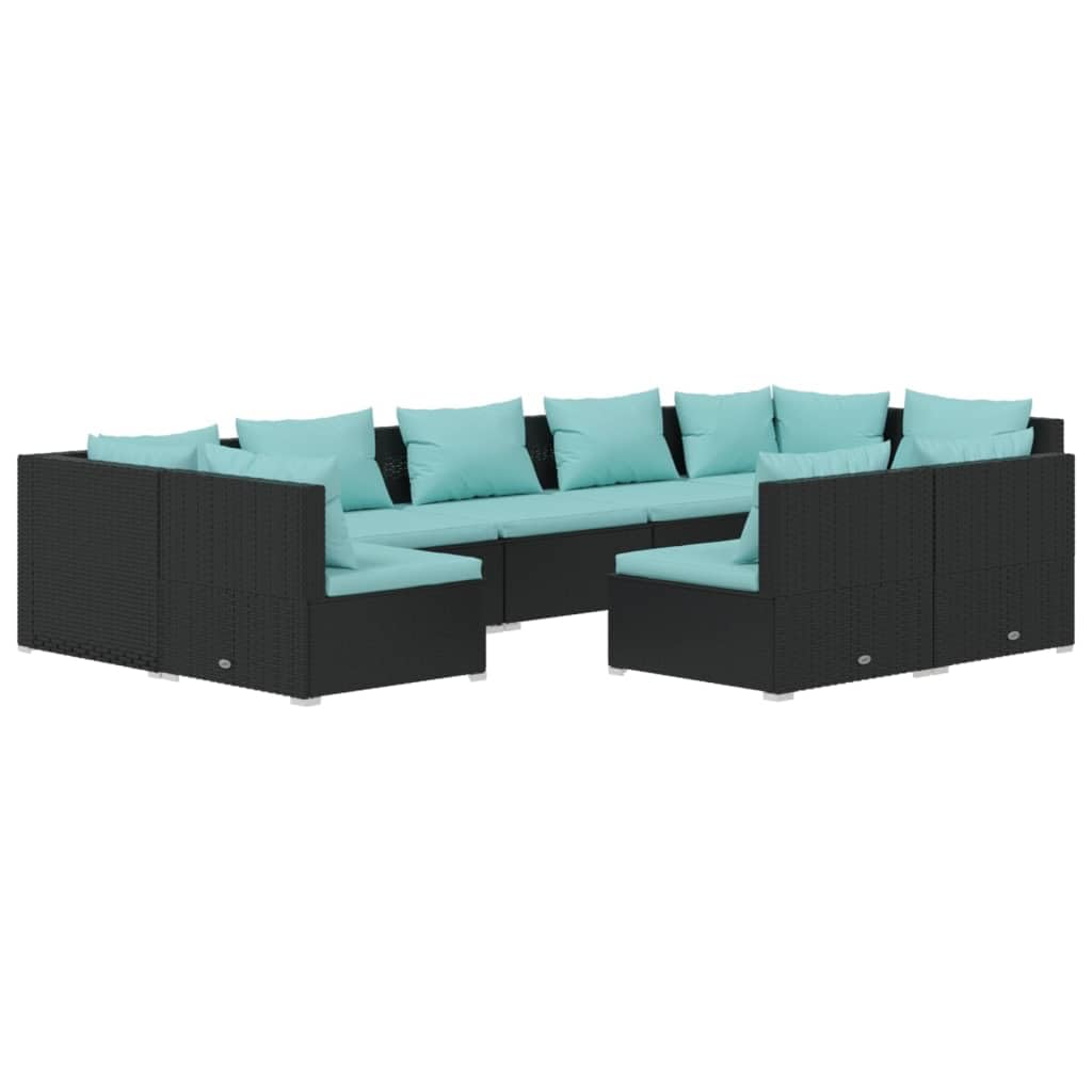 vidaXL 9 Piece Patio Lounge Set with Cushions - Black Poly Rattan Outdoor Sectional Sofa, Modular Design with Water-Resistant Material & Comfortable Cushions, Suitable for Garden, Deck, Poolside