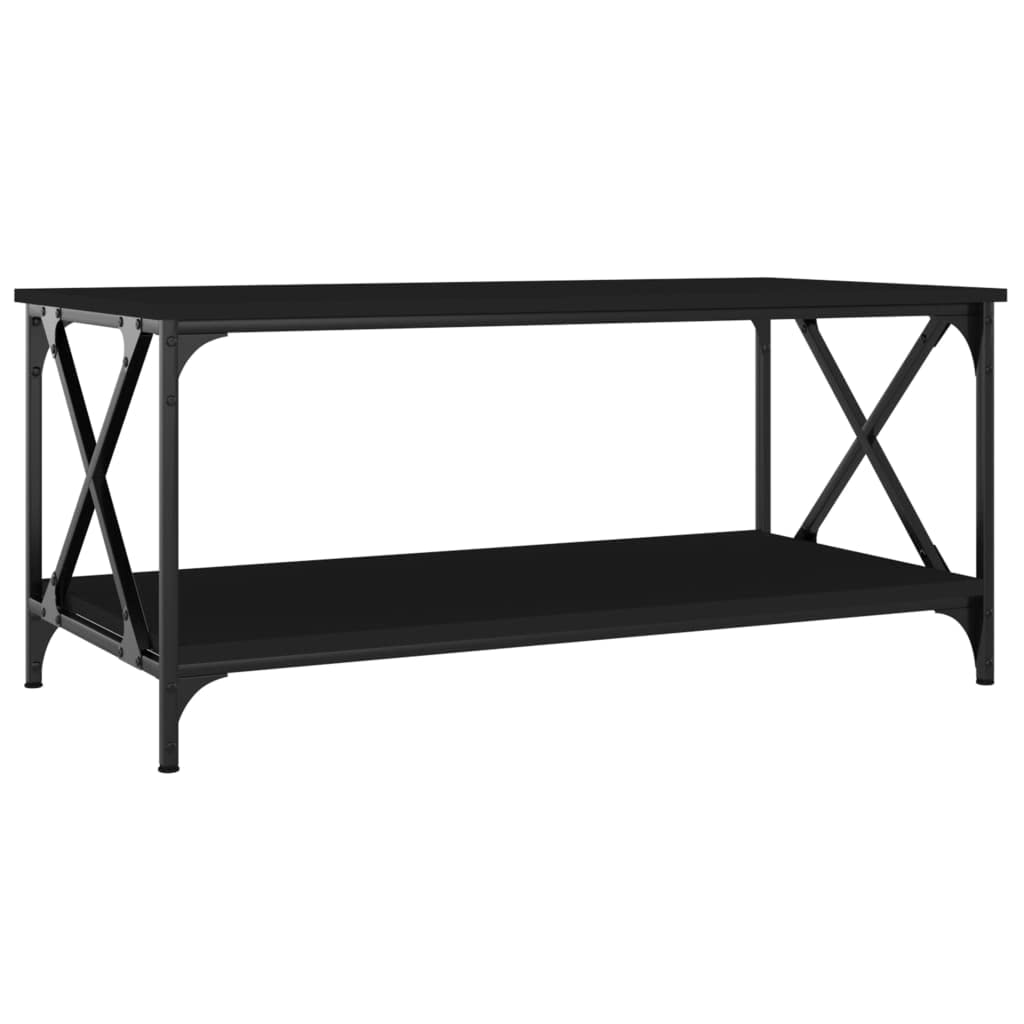 vidaXL Modern Coffee Table in Black, Made from Engineered Wood and Iron, Features Practical Tabletop and Open Shelf - Multiple Purposes