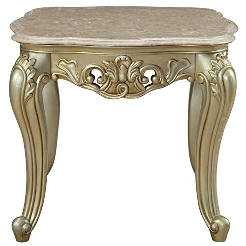 Acme Gorsedd Square Marble Top End Table in Golden Ivory