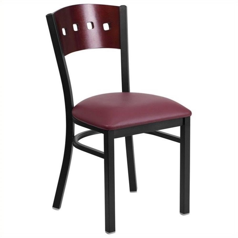 Flash Furniture Hercules Series Black 4 Square Back Metal Restaurant Chair - Mahogany Wood Back, Burgundy Vinyl Seat
