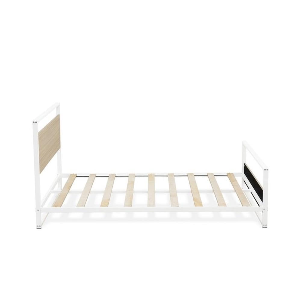 East West Furniture ERFBW02 Erie Platform Bed Frame with 4 Metal Legs - High-Class Bed in Powder Coating White Color and White Wood Laminate