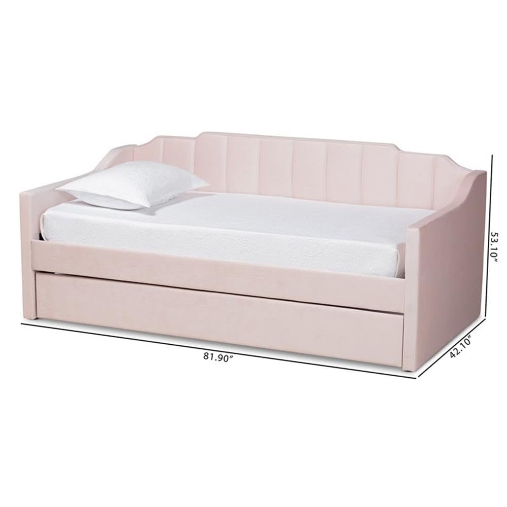 Baxton Studio Lennon Modern and Contemporary Pink Velvet Fabric Upholstered Twin Size Daybed with Trundle