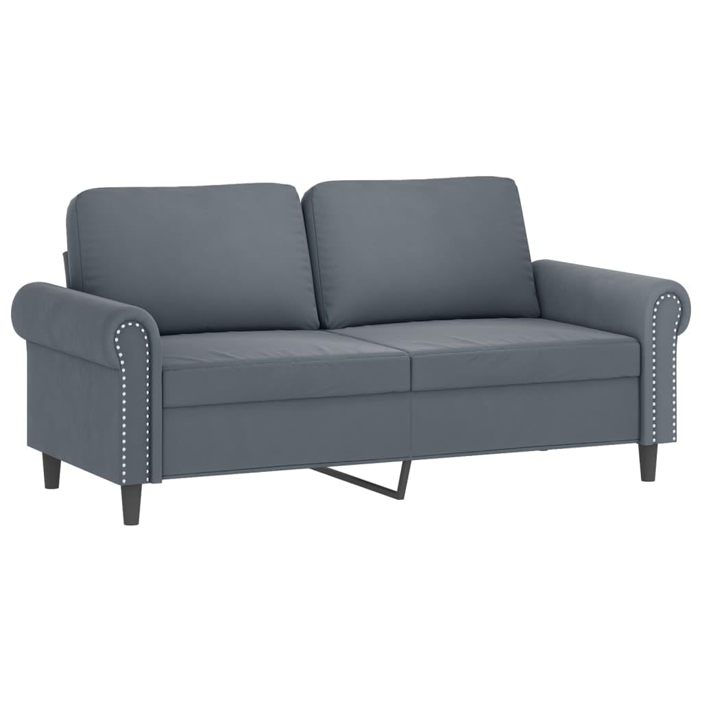 vidaXL Plush Velvet 2-Set Sofa with Throw Pillows, Comforting Dark Gray Loveseat Couch, Modern Stylish Living Room Furniture, Thick Padded Comfort Seat