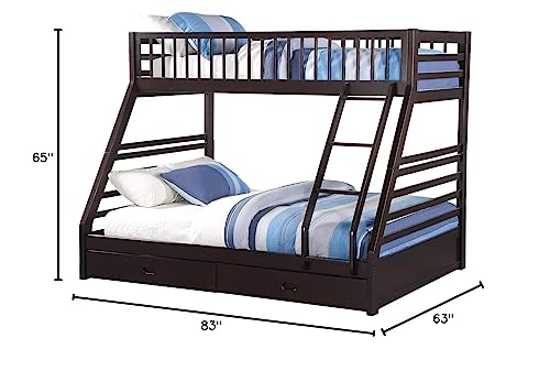 HomeRoots Pine Wood, MDF, Plywood 83' X 63' X 65' Espresso Pine Wood Bunk Bed
