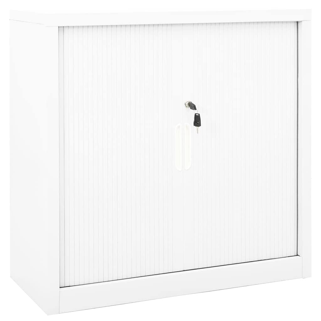vidaXL Steel Cabinet - Sliding Door, Adjustable Shelves, and Key Lock, 35.4'x15.7'x35.4', Modern Design in White, Perfect for