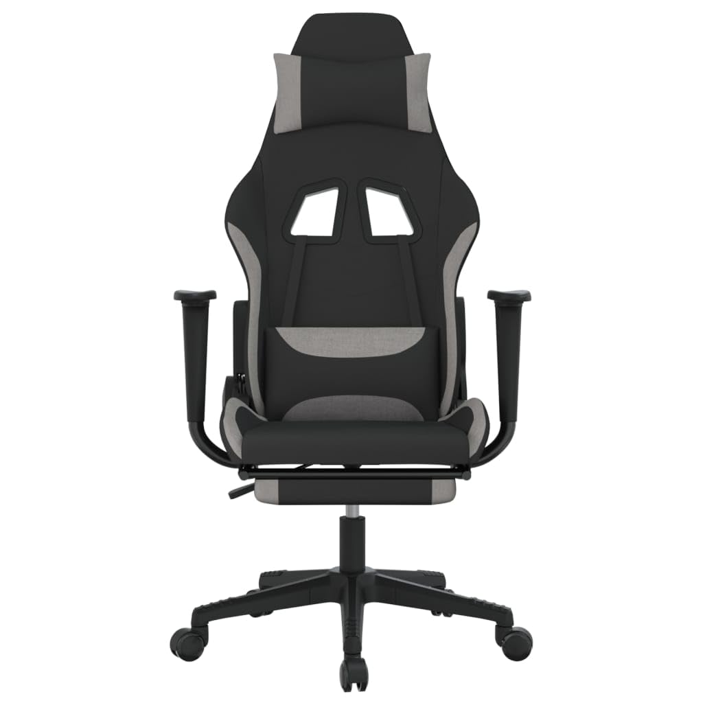 vidaXL Fabric Gaming Chair with Footrest and Adjustable Backrest, Swivel Design, Durable Material, and Sturdy Frame - Black and Light Grey