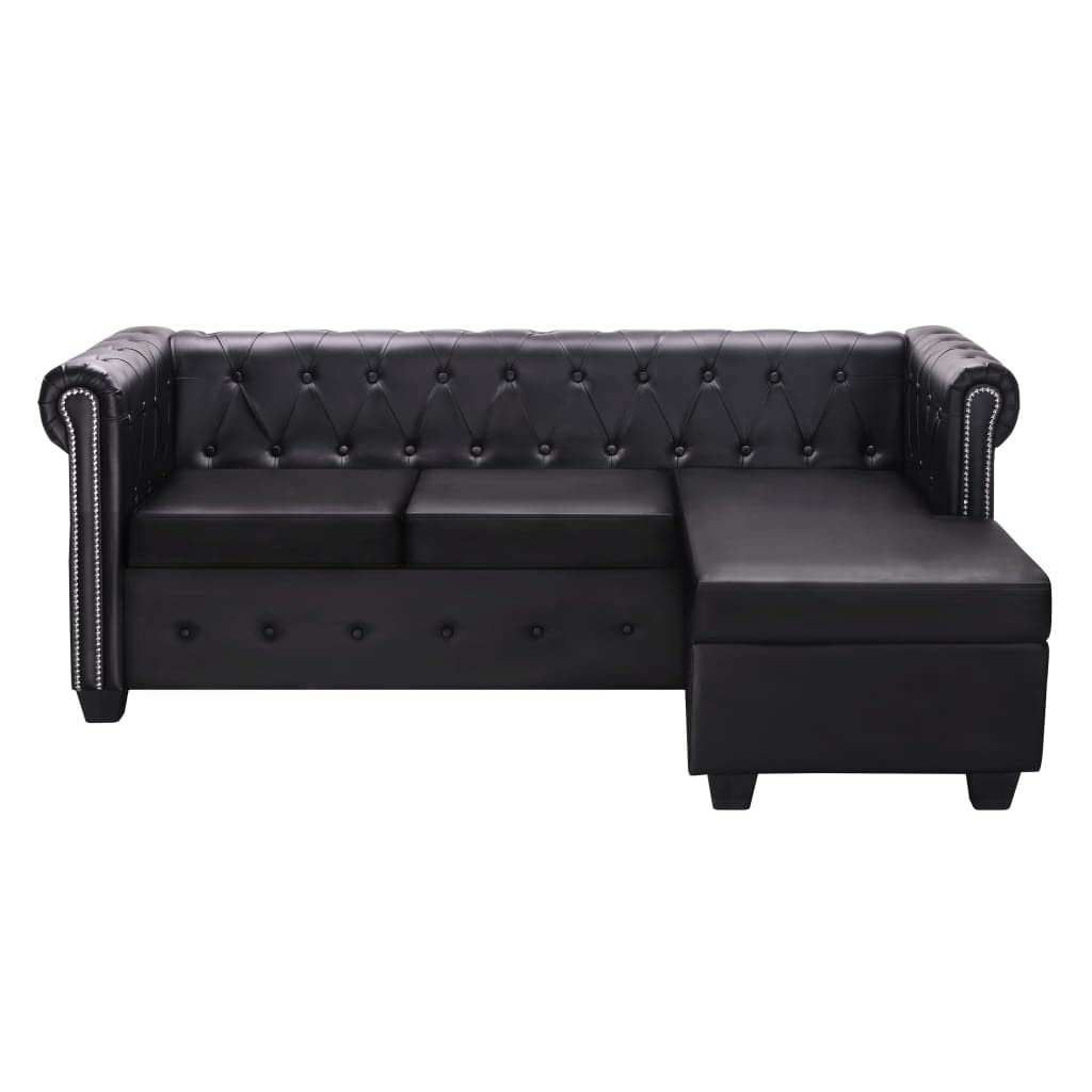 vidaXL L-Shaped Chesterfield Sofa Home Indoor Living Room Office Lounge Couch Chesterfield Sofa Set Furniture Artificial Leather Black