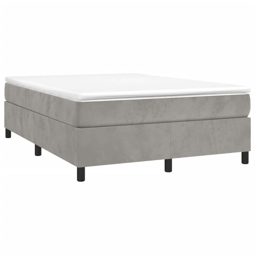 Vidaxl Queen Size Box Spring Bed Frame - Light Gray Velvet Finish With Plywood And Engineered Wood - 81.1&quot; X 59.8&quot; X 13.8&quot;