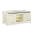 Linon Lakeville Entryway Storage Bench Padded Seat Sliding Doors in White