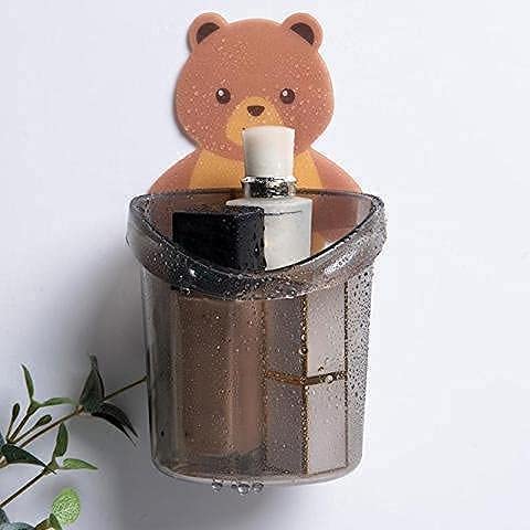 Vroxy Bear Shape Tooth Brush Holder for Bathroom, No Drill Self Adhesive Waterproof Plastic Organizer, Wall Mounted Toothpaste C