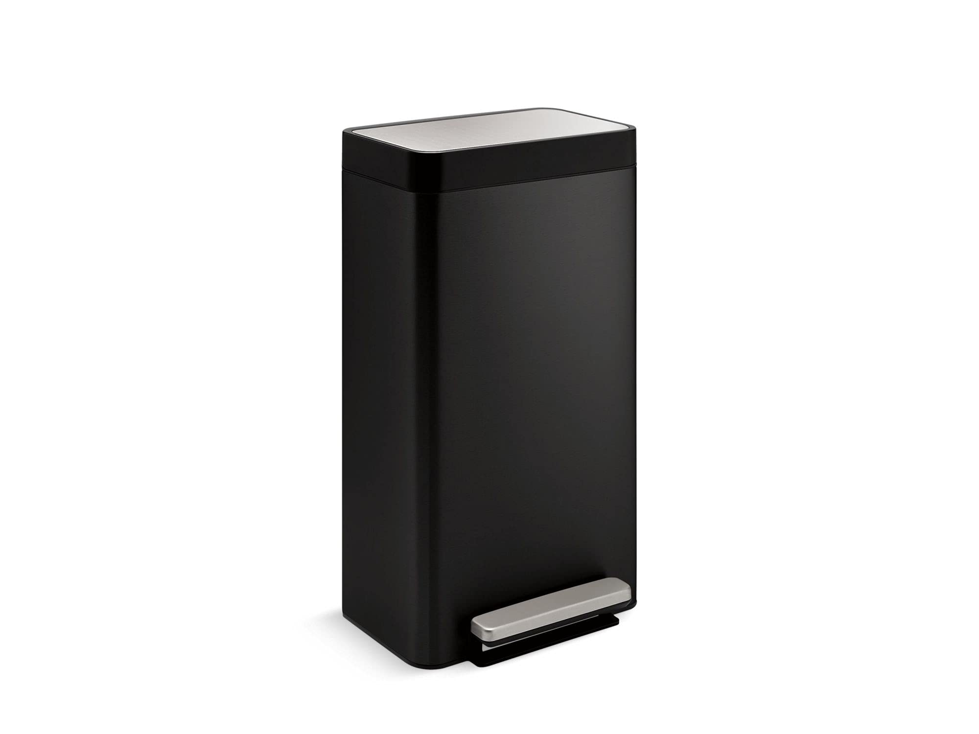 KOHLER K-20941-BST Kitchen Trash Can, 8 Gallon Trash Can Trash with Quiet-Close Lid and Hands Free Foot Pedal in Black Stainless