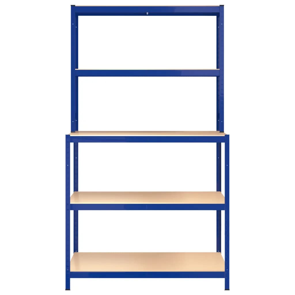 Vidaxl 5-Layer Work Table With Shelves Blue Steel&Engineered Wood