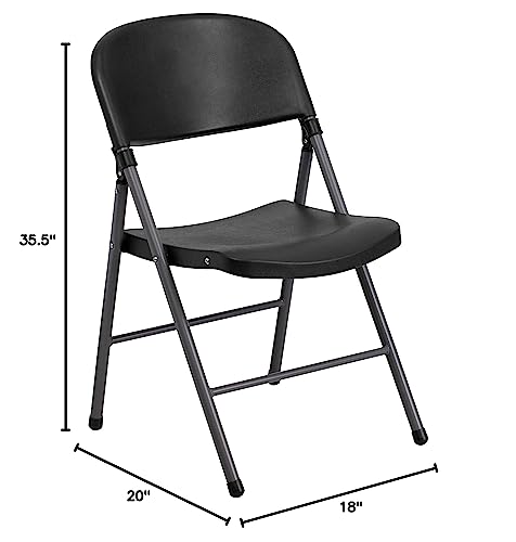Plastic Folding Chair With Charcoal Frame In Black [Set Of 6]