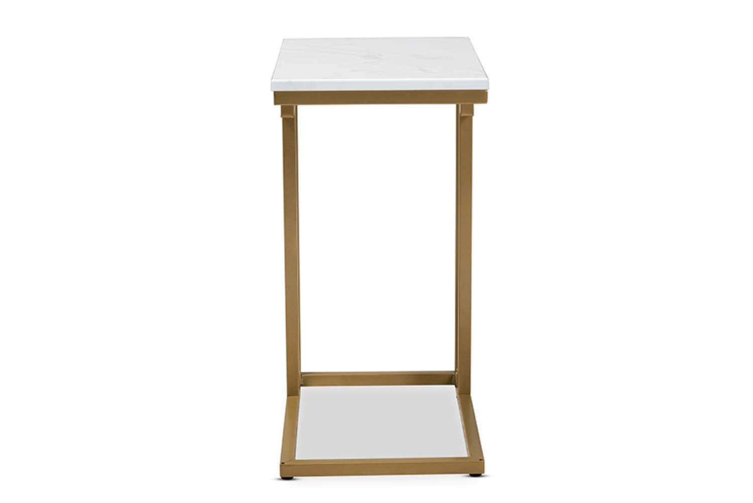Baxton Studio Renzo Modern and Contemporary Brushed Gold Finished Metal End Table with Faux Marble Tabletop