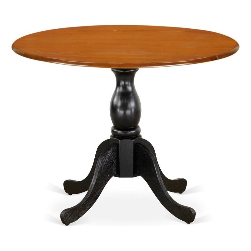 East West Furniture Dst-Bch-Tp Dublin Dining Room Table - A Round Solid Wood Table Top With Dropleaf & Pedestal Base, 42X42 Inch, Black & Cherry
