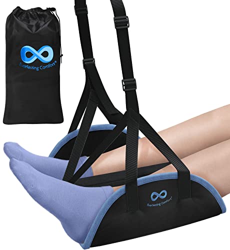Everlasting comfort Airplane Footrest - Ergonomic Adjustable Foot and Heel Hammock - Memory Foam Portable Air Plane Flying Trave