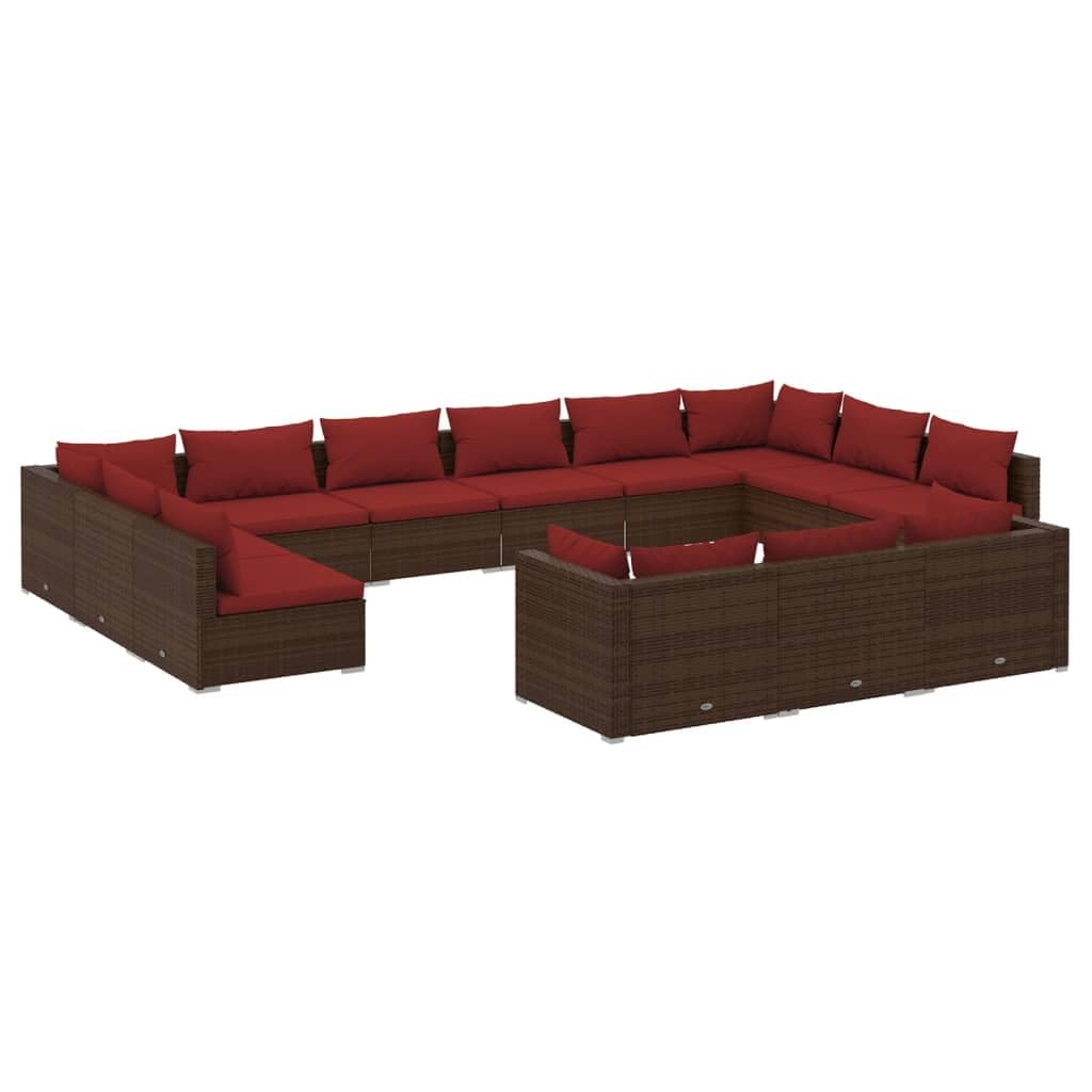 vidaXL Patio Lounge Set with Cushions - Outdoor Brown Poly Rattan Furniture Set with Powder-Coated Steel Frames - Modular Design