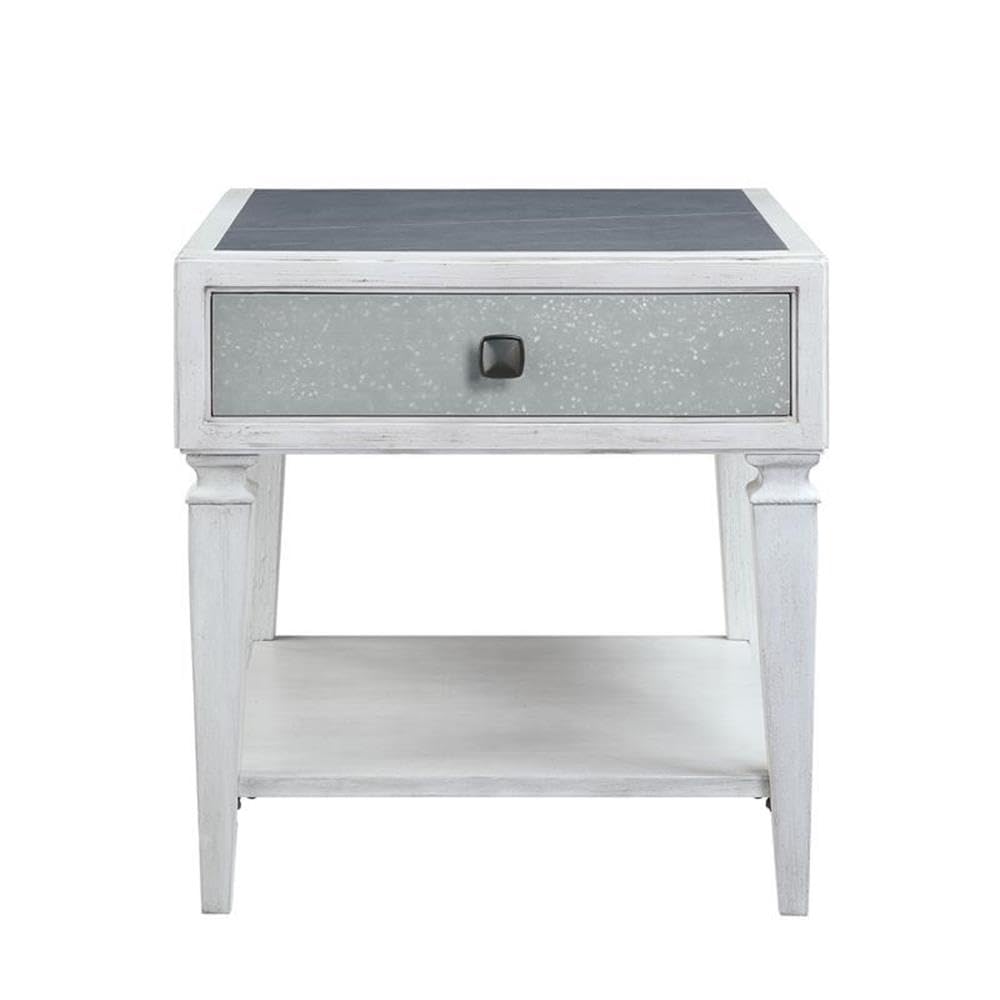 Acme Katia End Table in Rustic Gray & Weathered White Finish