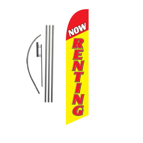 Now Renting Advertising Feather Banner Swooper Flag Sign With Flag Pole Kit And Ground Stake