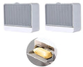 BRAHMBHAV Creative Wall Mounted Soap Box with Lid Double Grids Soap Draining Rack Bathroom Soap Holder (1 Lid, 2)