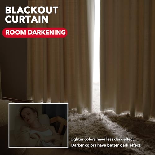 Deconovo Blackout Curtains – Room Darkening, Noise-Reducing, Thermal Insulated – Energy-Efficient Window Treatment For Bedroom, Living Room & Home Office – 2 Panels, Beige, 70W X 95L Inch