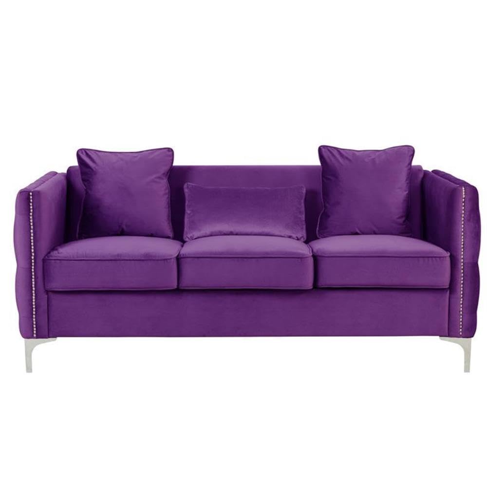 Lilola Home Bayberry Purple Velvet Sofa Loveseat Chair Living Room Set