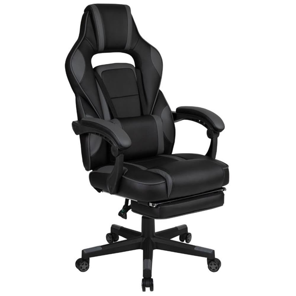 Flash Furniture X40 Gaming Chair Racing Ergonomic Computer Chair With Fully Reclining Back/Arms, Slide-Out Footrest, Massaging Lumbar - Black/Gray