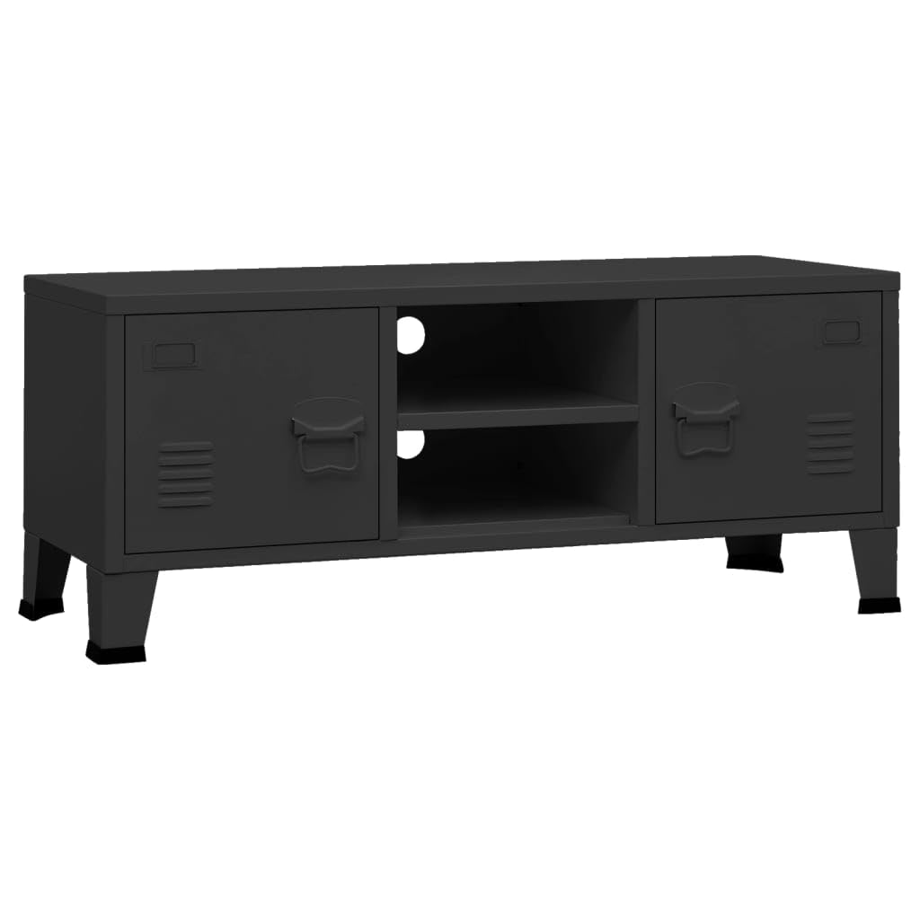 vidaXL Sturdy Metal TV Stand with Storage and Cable Management, Industrial Style Black TV Unit