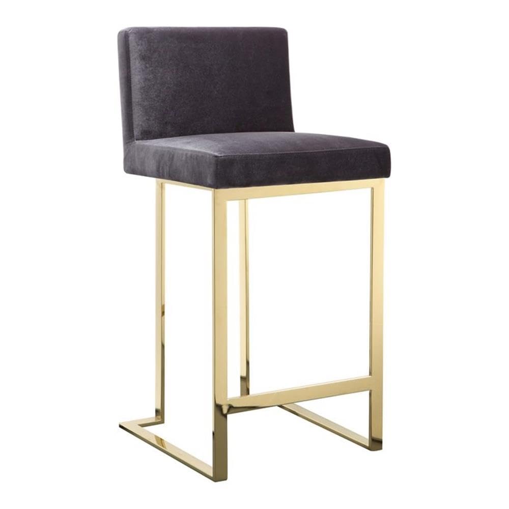 Pangea Home Dexter 26&quot; Modern Velvet & Polished Steel Counter Stool In Gray/Gold