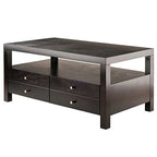Ergode Wood Stafford Coffee Table | Oyster Gray Finish | Slatted Side Panels | Full-Size Drawer | Lower Shelf | Solid & Composite Wood (92643-VV)