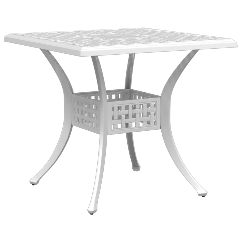 vidaXL Cast Aluminum Patio Table in White - 31.5"x31.5"x29.5" - Outdoor/Indoor Garden Table with Umbrella Hole, Lightweight, Corrosion Resistant