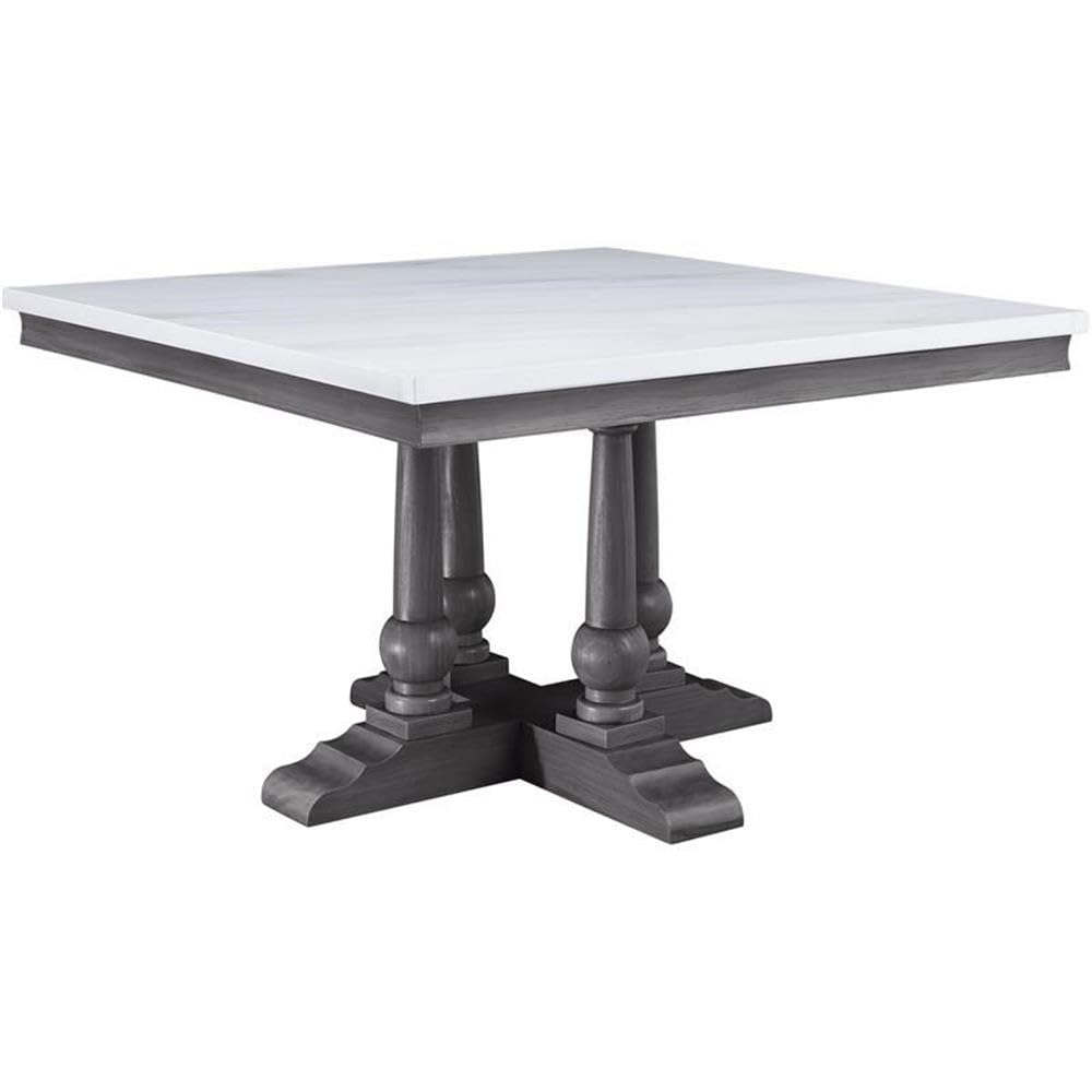 Acme Yabeina Artificial Marble Square Top Dining Table in White and Gray Oak