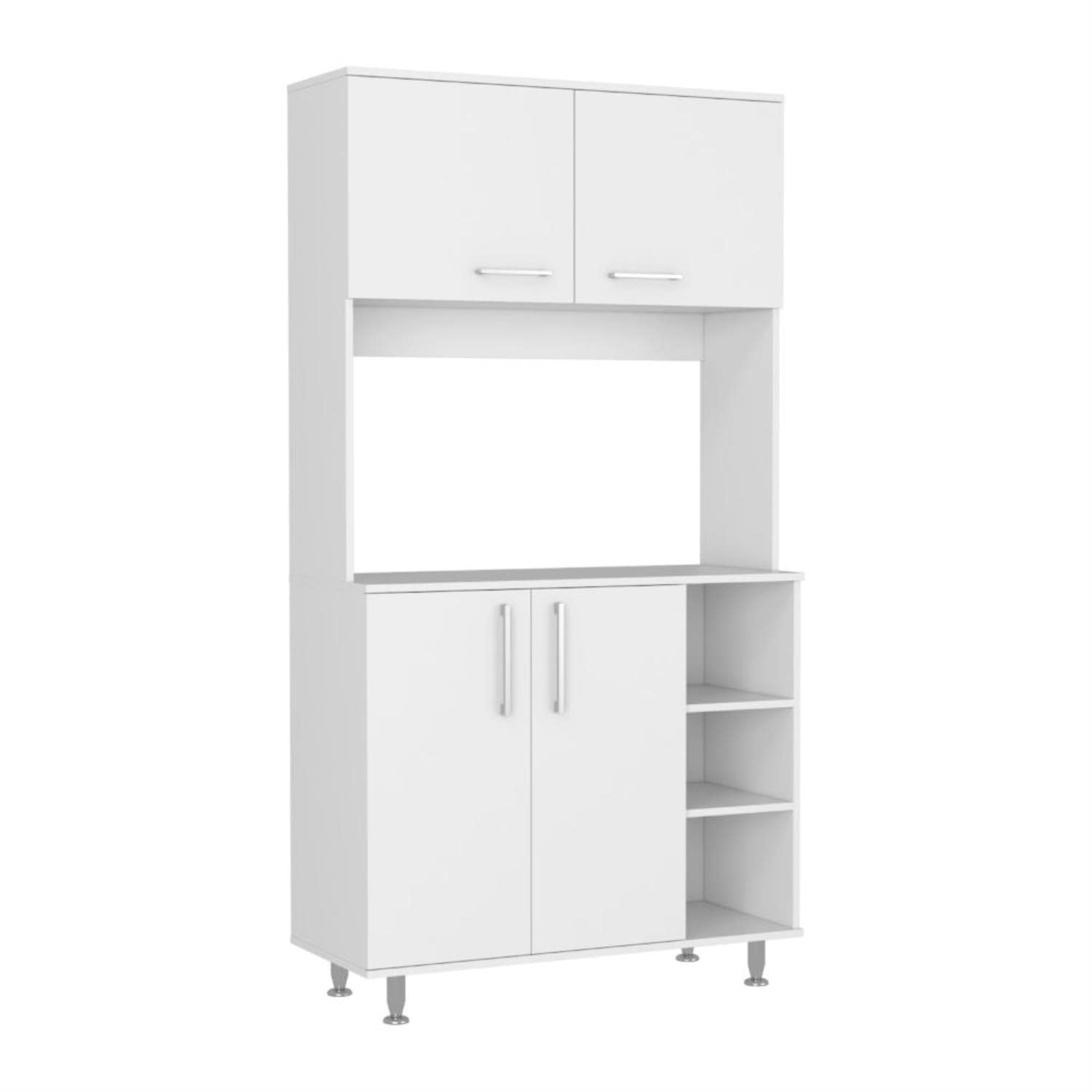 Malta Kitchen Pantry Double Door Cabinet, 4 Legs, 3 Shelves, White
