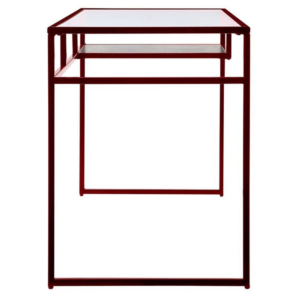 Acme Yasin Glass Rectangle Top 1-Shelf Writing Desk in Red and Clear