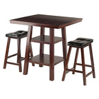 Ergode Harrington Drop Leaf High Table Set | Solid Wood | Walnut Finish | 39.37" W x 31.5" D x 36.22" H | Includes 2 Stools | Fully Assembled (94362-VV)