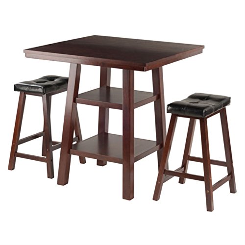 Ergode Harrington Drop Leaf High Table Set | Solid Wood | Walnut Finish | 39.37" W x 31.5" D x 36.22" H | Includes 2 Stools | Fully Assembled (94362-VV)