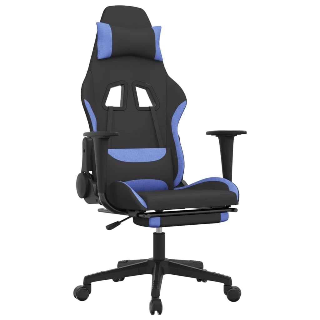 vidaXL Adjustable Gaming Chair with Footrest – Black and Blue Fabric – Comfortable and Stylish – Ideal for Gamers