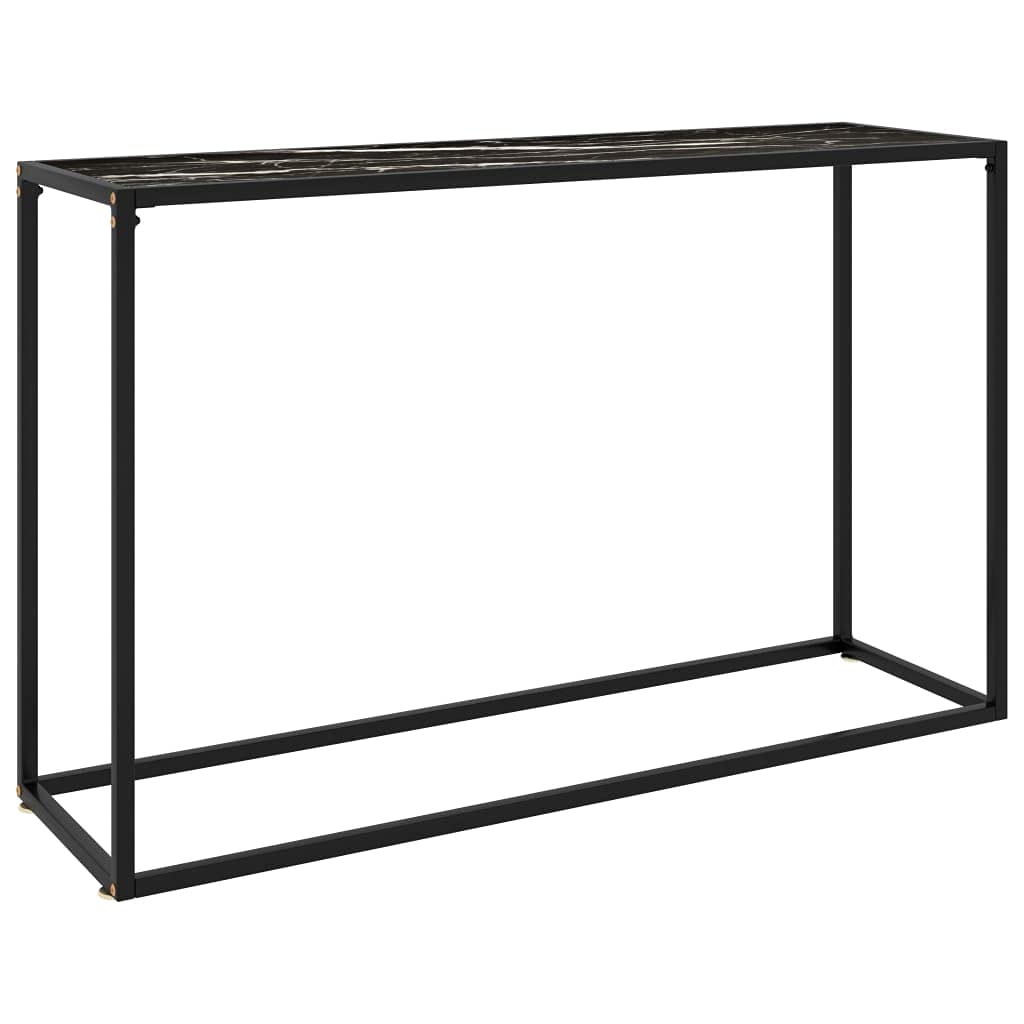 vidaXL Tempered Glass Console Table – Black, Marble Texture, Powder-Coated Steel, Modern Style, Easy Assembly