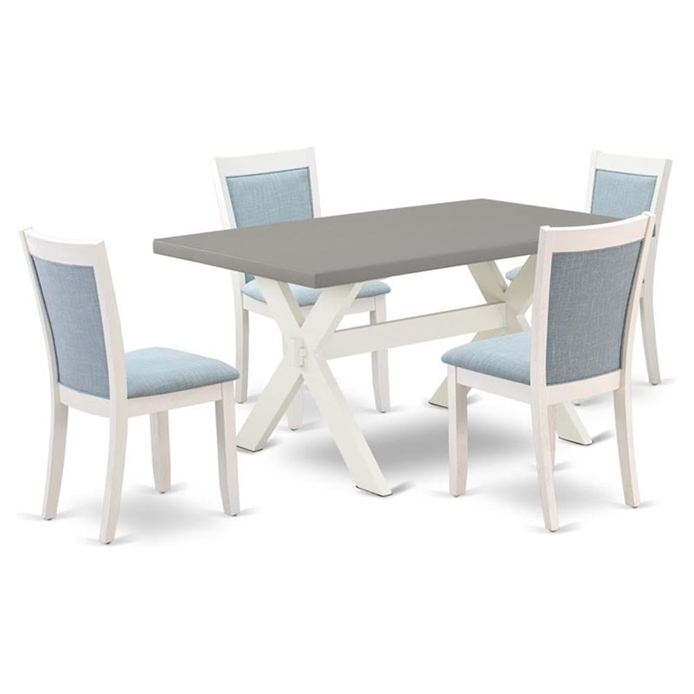 East West Furniture X096MZ015-5 5 Piece Dining Set Includes a Rectangle Dining Room Table with X-Legs and 4 Baby Blue Linen Fabric Upholstered Parson Chairs, 36x60 Inch, Multi-Color